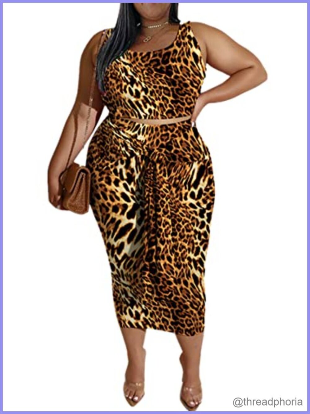 Plus Size 2 Piece Outfits Set Sleeveless Tank Top and Midi Skirt Set for Summer